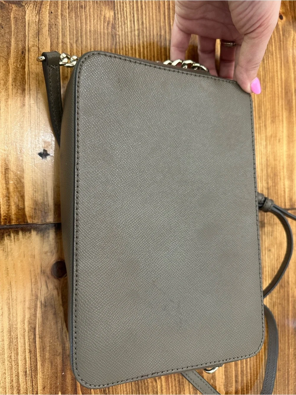 Michael Kors Taupe Leather Crossbody with Chain Accent